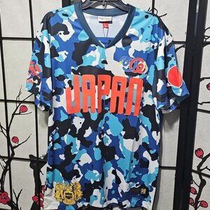 Japan Themed Blue & White Men's Soccer Jersey Shirt Large New
